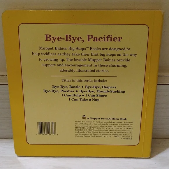 Vintage 1992 Muppet Babies: Bye-Bye, Pacifier Book By Louise Gikow - Picture 2 of 3